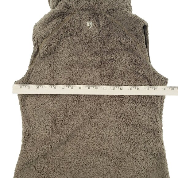 Kuhl Flight Vest Women Small Brown Deep Pile Sherpa Fleece Full Zip Hidden Hood - Picture 10 of 12